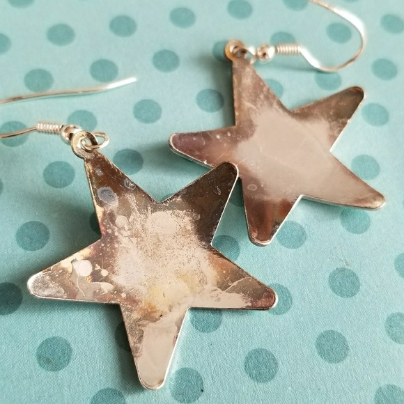 Relisted- -vintage silver star earrings dangly celestial - Picture 5 of 6